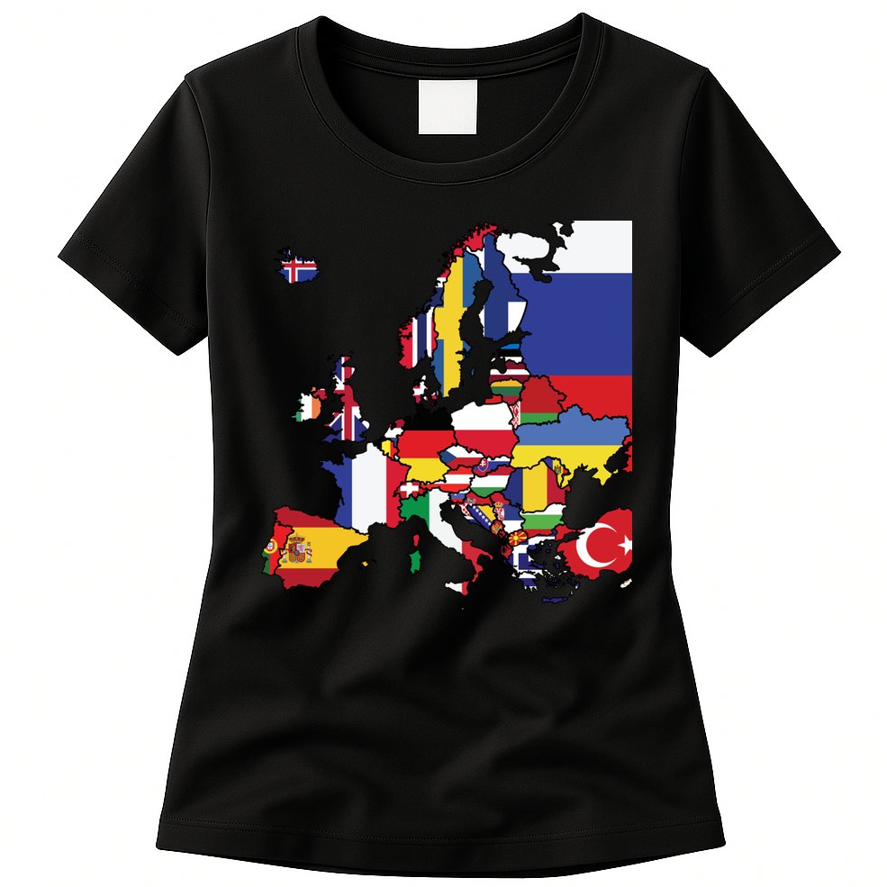 Simple Map Of Europe With Country Flags Womens T-Shirt