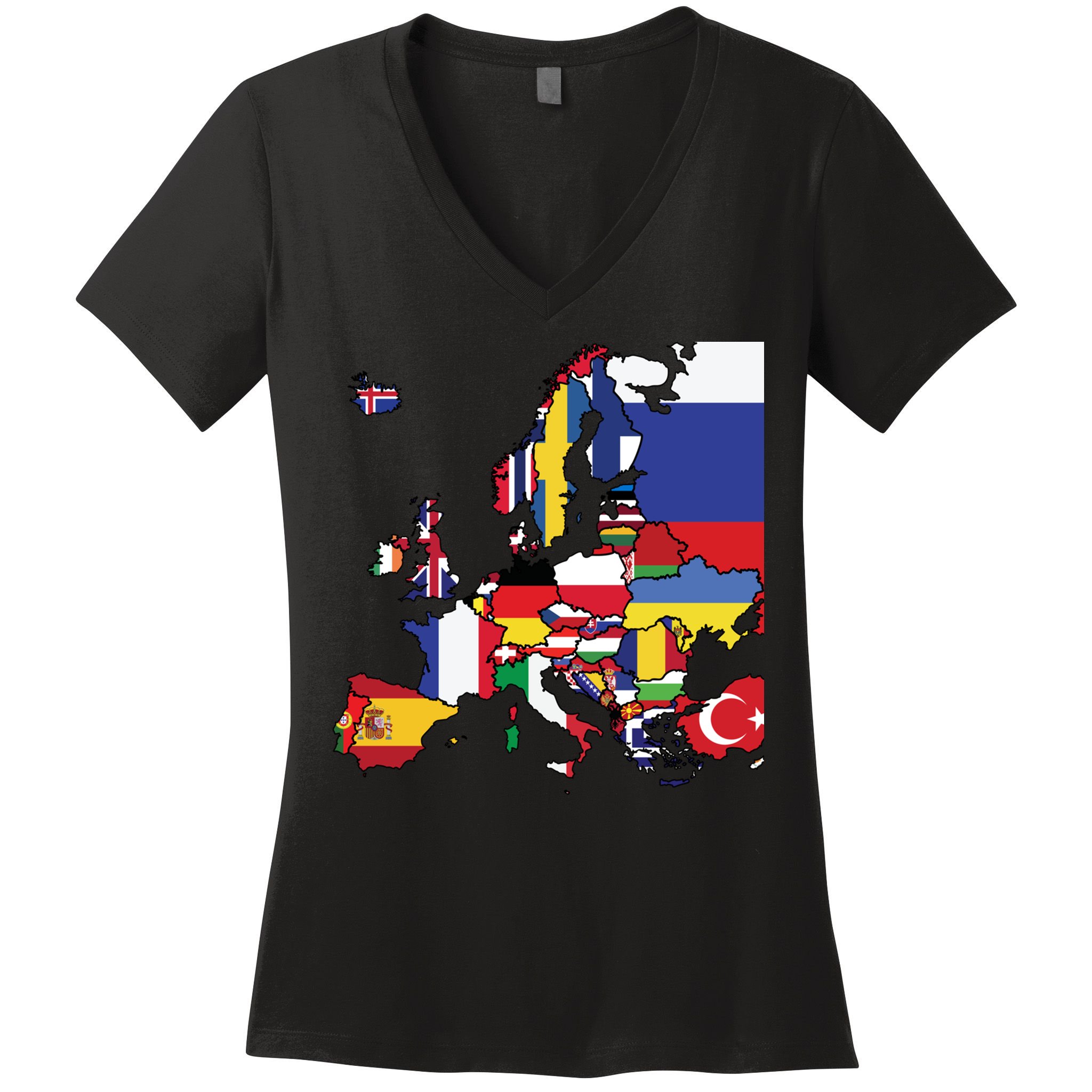 Simple Map Of Europe With Country Flags Women's V-Neck T-Shirt