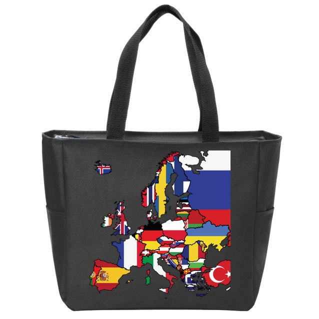Simple Map Of Europe With Country Flags Zip Tote Bag