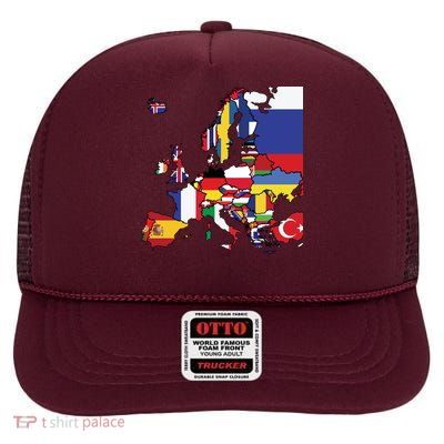 Simple Map Of Europe With Country Flags High Crown Mesh Back Trucker Hat