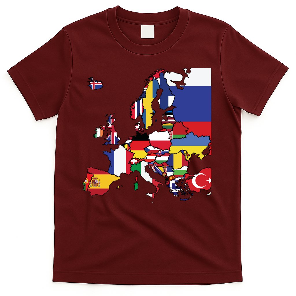 Simple Map Of Europe With Country Flags T-Shirt
