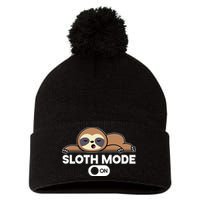 Sloth Mode On Funny Lazy Pom Pom 12in Knit Beanie