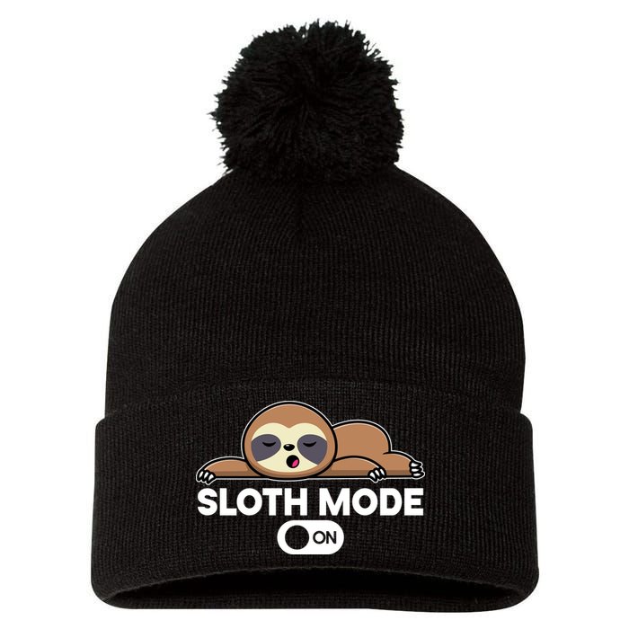 Sloth Mode On Funny Lazy Pom Pom 12in Knit Beanie