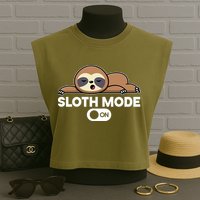 Sloth Mode On Funny Lazy Garment-Dyed Women's Muscle Tee