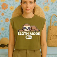 Sloth Mode On Funny Lazy Garment-Dyed Women's Muscle Tee