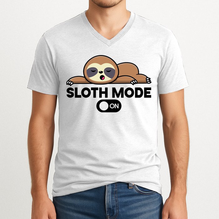 Sloth Mode On Funny Lazy V-Neck T-Shirt