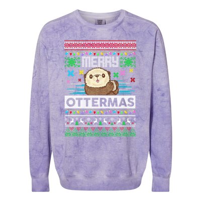 Sloth Merry Ottermas Christmas Ugly Sweater Gift Colorblast Crewneck Sweatshirt