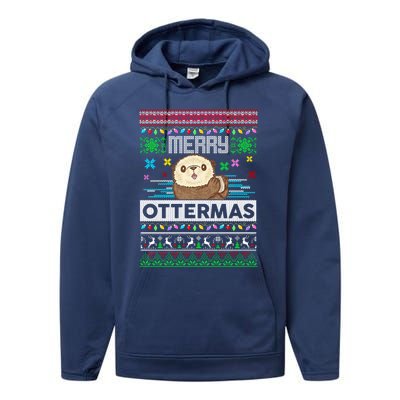 Sloth Merry Ottermas Christmas Ugly Sweater Gift Performance Fleece Hoodie