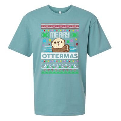 Sloth Merry Ottermas Christmas Ugly Sweater Gift Sueded Cloud Jersey T-Shirt