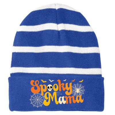 Spooky Mama Outfit Witch Mom Halloween Retro Groovy Gift Striped Beanie with Solid Band