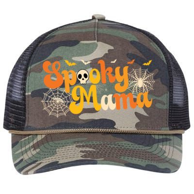 Spooky Mama Outfit Witch Mom Halloween Retro Groovy Gift Retro Rope Trucker Hat Cap