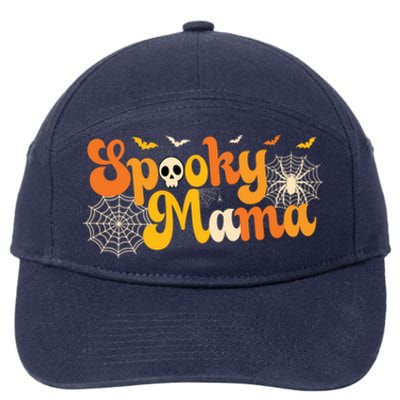 Spooky Mama Outfit Witch Mom Halloween Retro Groovy Gift 7-Panel Snapback Hat