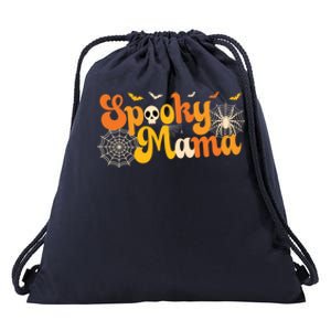 Spooky Mama Outfit Witch Mom Halloween Retro Groovy Gift Drawstring Bag