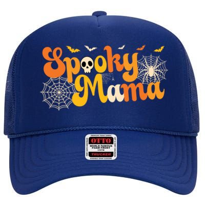 Spooky Mama Outfit Witch Mom Halloween Retro Groovy Gift High Crown Mesh Back Trucker Hat