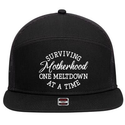 Surviving Motherhood One Meltdown At A Time Gift 7 Panel Mesh Trucker Snapback Hat