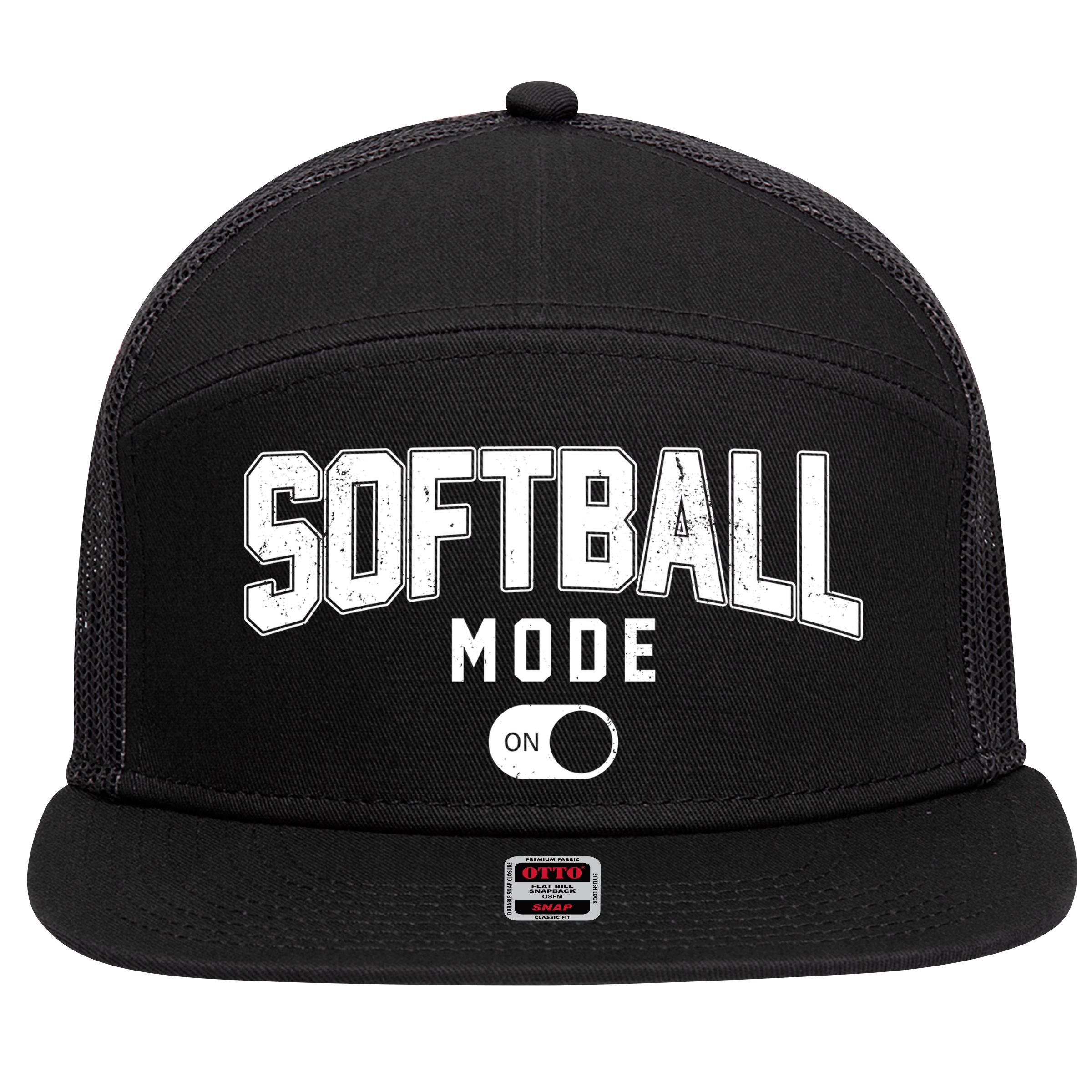 Softball Mode On 7 Panel Mesh Trucker Snapback Hat