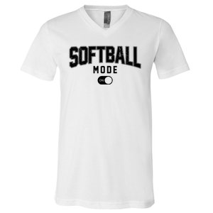 Softball Mode On V-Neck T-Shirt