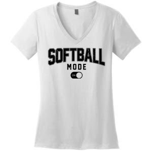 Softball Mode On Women's V-Neck T-Shirt