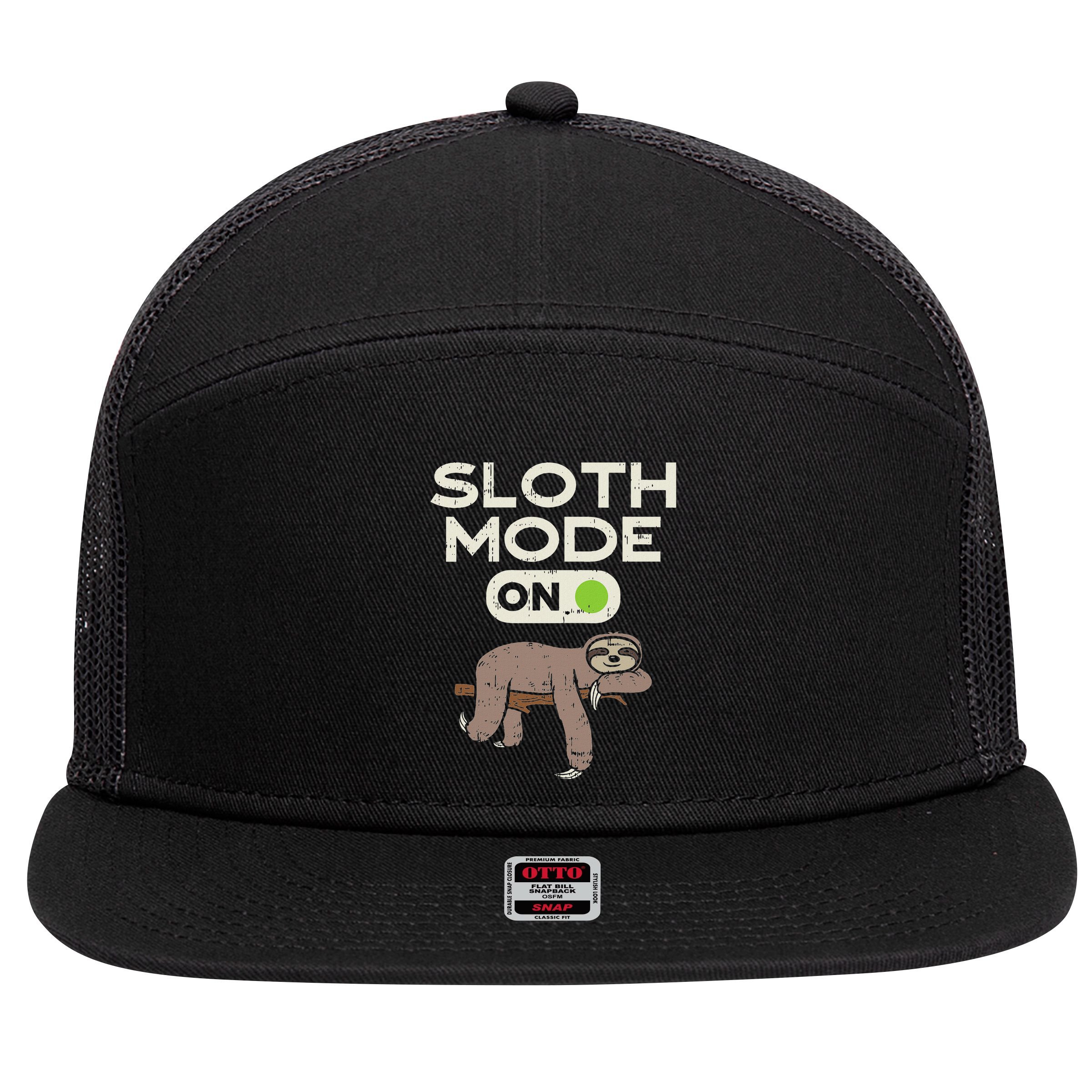 Sloth Mode On Funny Lazy Sleep Animal Lover Women Gift 7 Panel Mesh Trucker Snapback Hat