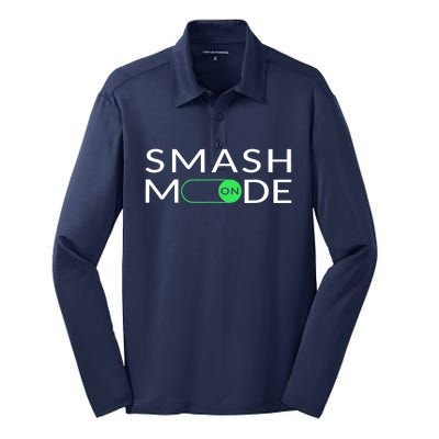 Smash Mode On Funny Pickleball Pun For Pickleball Players Silk Touch Performance Long Sleeve Polo