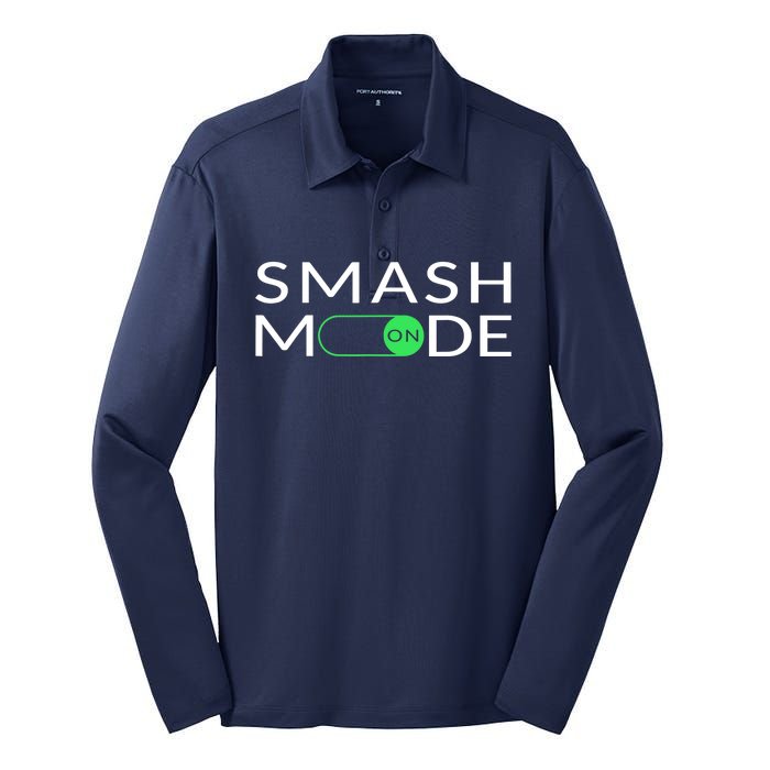 Smash Mode On Funny Pickleball Pun For Pickleball Players Silk Touch Performance Long Sleeve Polo