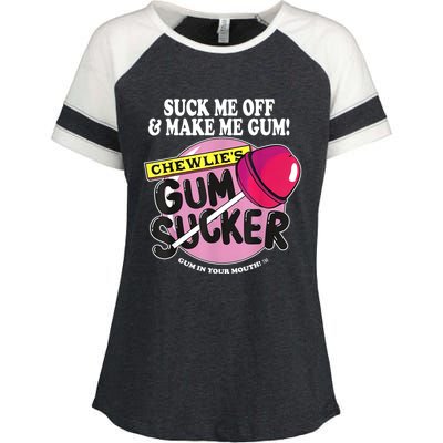 Suck Me Off And Make Me Gum Chewlie’s Gum Sucker Enza Ladies Jersey Colorblock Tee