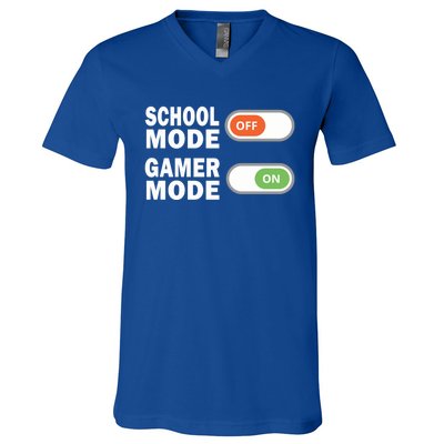 School Mode Off Gamer Mode On Funny Gamer Gift V-Neck T-Shirt