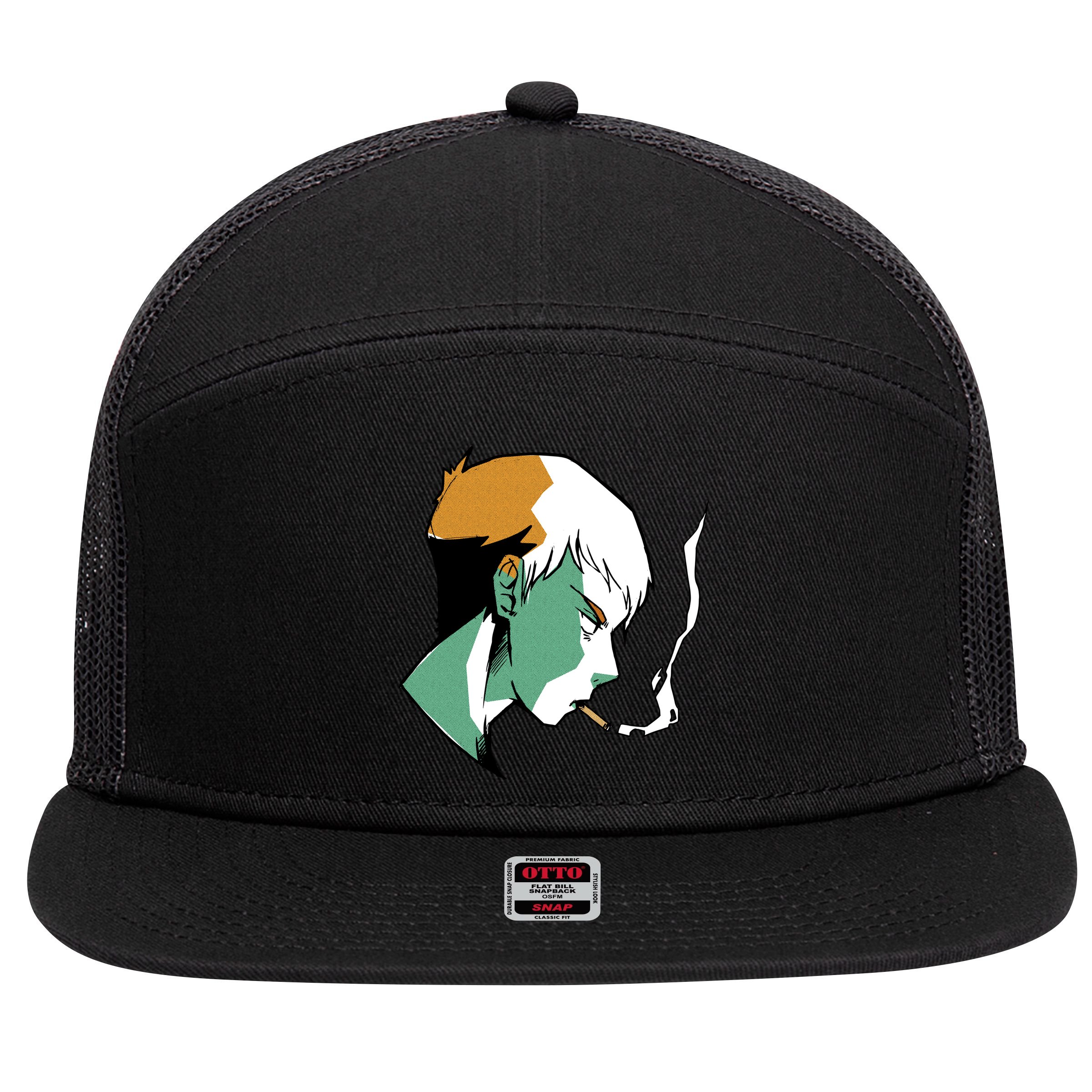 Smoking Anime Boy 7 Panel Mesh Trucker Snapback Hat