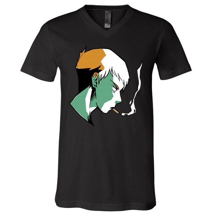 Smoking Anime Boy V-Neck T-Shirt