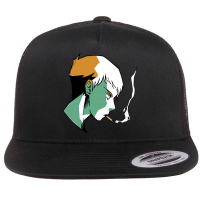 Smoking Anime Boy Flat Bill Trucker Hat