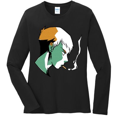 Smoking Anime Boy Ladies Long Sleeve Shirt