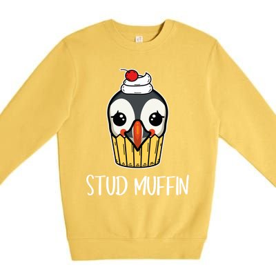 Stud Muffin Puffin Pun Best Pastries Birds Cute Gift Premium Crewneck Sweatshirt