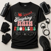Sleighing Math Problems  Funny Christmas Math Teacher Santa  Cooling Performance Crew T-Shirt