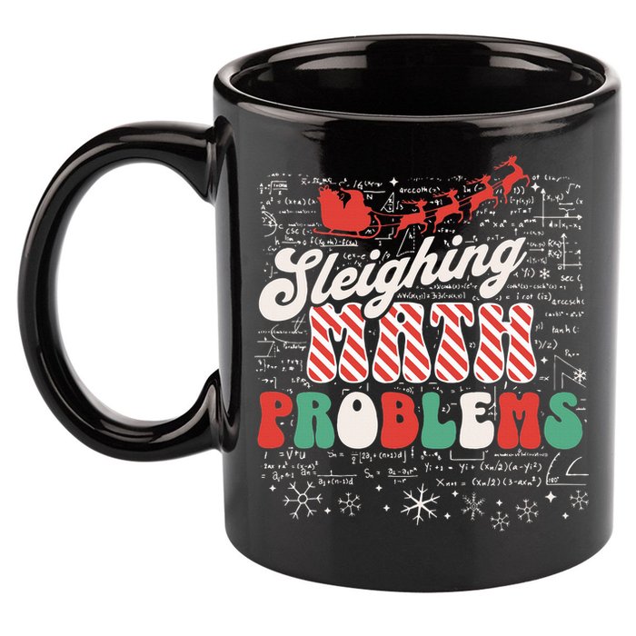 Sleighing Math Problems  Funny Christmas Math Teacher Santa  11oz C Handle Ceramic Mug
