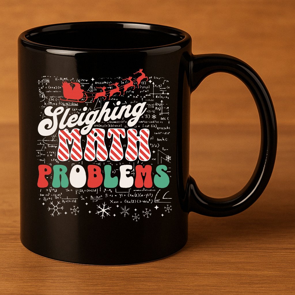 Sleighing Math Problems  Funny Christmas Math Teacher Santa  11oz C Handle Ceramic Mug
