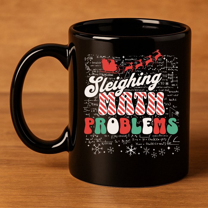 Sleighing Math Problems  Funny Christmas Math Teacher Santa  11oz C Handle Ceramic Mug