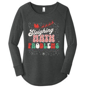 Sleighing Math Problems  Funny Christmas Math Teacher Santa  Women's Perfect Tri Tunic Long Sleeve Shirt