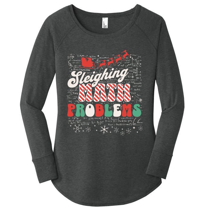 Sleighing Math Problems  Funny Christmas Math Teacher Santa  Women's Perfect Tri Tunic Long Sleeve Shirt