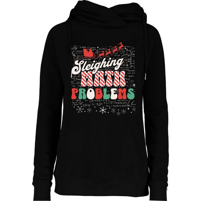 Sleighing Math Problems  Funny Christmas Math Teacher Santa  Womens Funnel Neck Pullover Hood