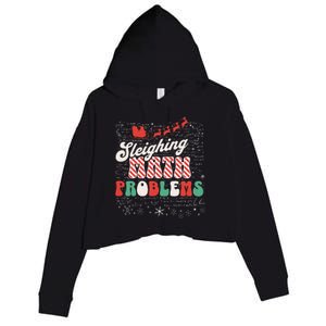 Sleighing Math Problems  Funny Christmas Math Teacher Santa  Crop Fleece Hoodie