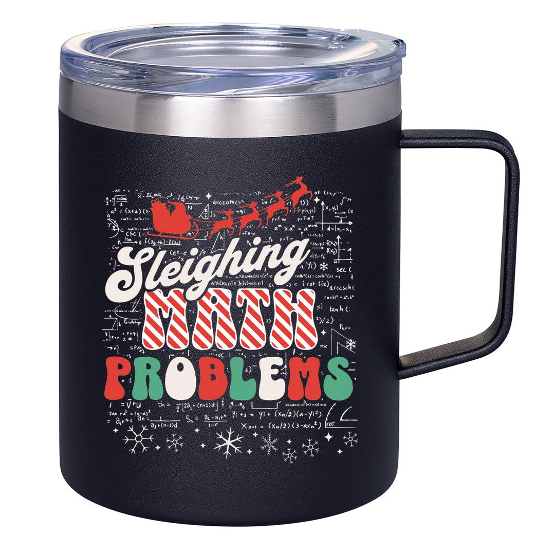 Sleighing Math Problems  Funny Christmas Math Teacher Santa  12oz Stainless Steel Coffee Mug