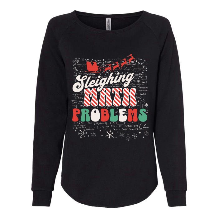 Sleighing Math Problems  Funny Christmas Math Teacher Santa  Womens California Wash Sweatshirt