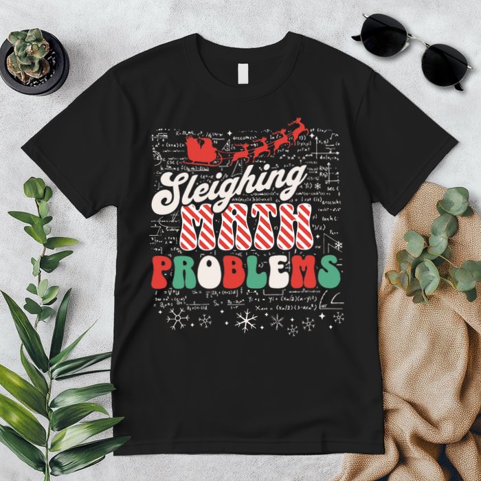 Sleighing Math Problems  Funny Christmas Math Teacher Santa  Premium T-Shirt