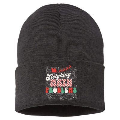 Sleighing Math Problems  Funny Christmas Math Teacher Santa  Sustainable Knit Beanie