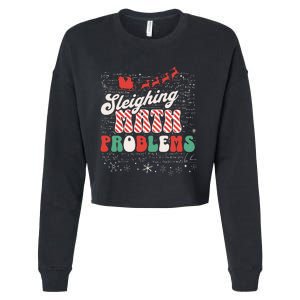 Sleighing Math Problems  Funny Christmas Math Teacher Santa  Cropped Pullover Crew