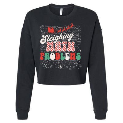 Sleighing Math Problems  Funny Christmas Math Teacher Santa  Cropped Pullover Crew