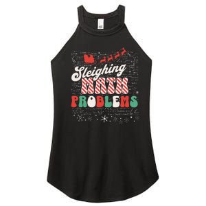 Sleighing Math Problems  Funny Christmas Math Teacher Santa  Women's Perfect Tri Rocker Tank