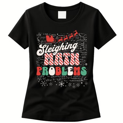 Sleighing Math Problems  Funny Christmas Math Teacher Santa  Womens T-Shirt