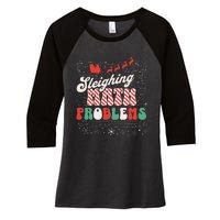 Sleighing Math Problems  Funny Christmas Math Teacher Santa  Women's Tri-Blend 3/4-Sleeve Raglan Shirt