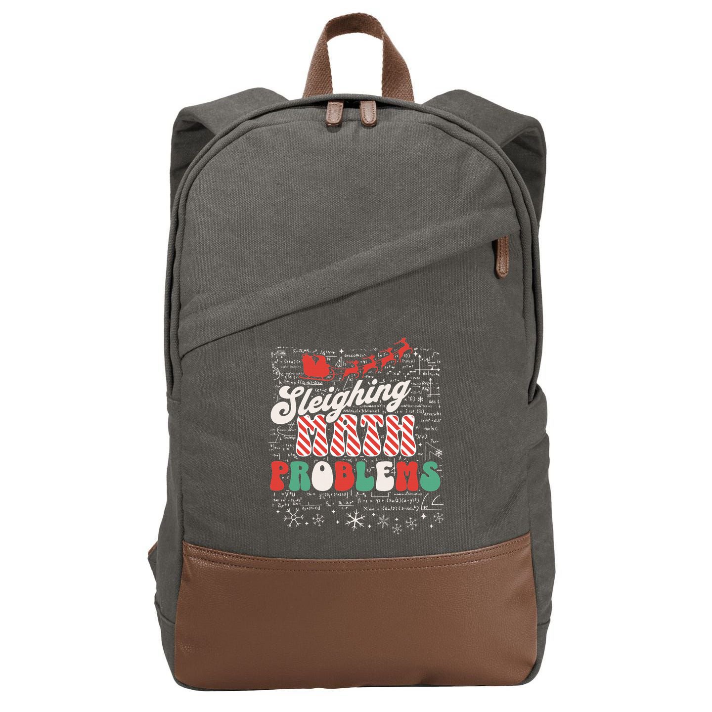 Sleighing Math Problems  Funny Christmas Math Teacher Santa  Cotton Canvas Backpack